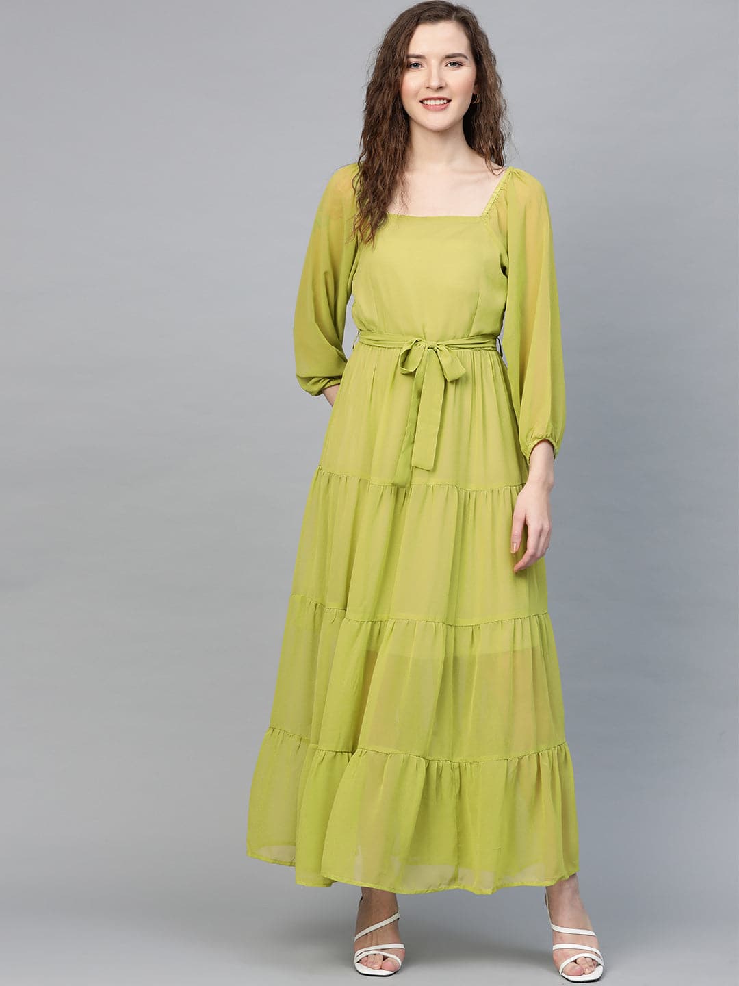 Green Solid Tiered Maxi Dress - Dresses ...